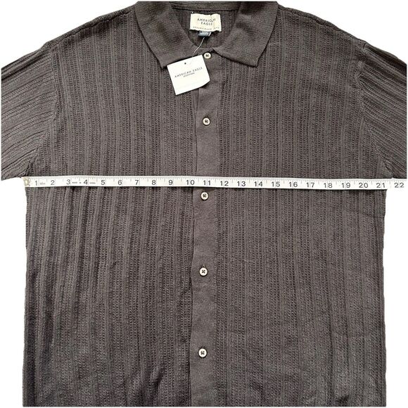 American Eagle Weekend Sweater Polo‎ Men M Grey Textured Short Sleeve - Picture 2 of 8